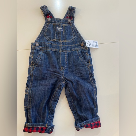 OshKosh  Baby Buffalo Plaid-Lined Overalls 12M - Picture 2 of 6